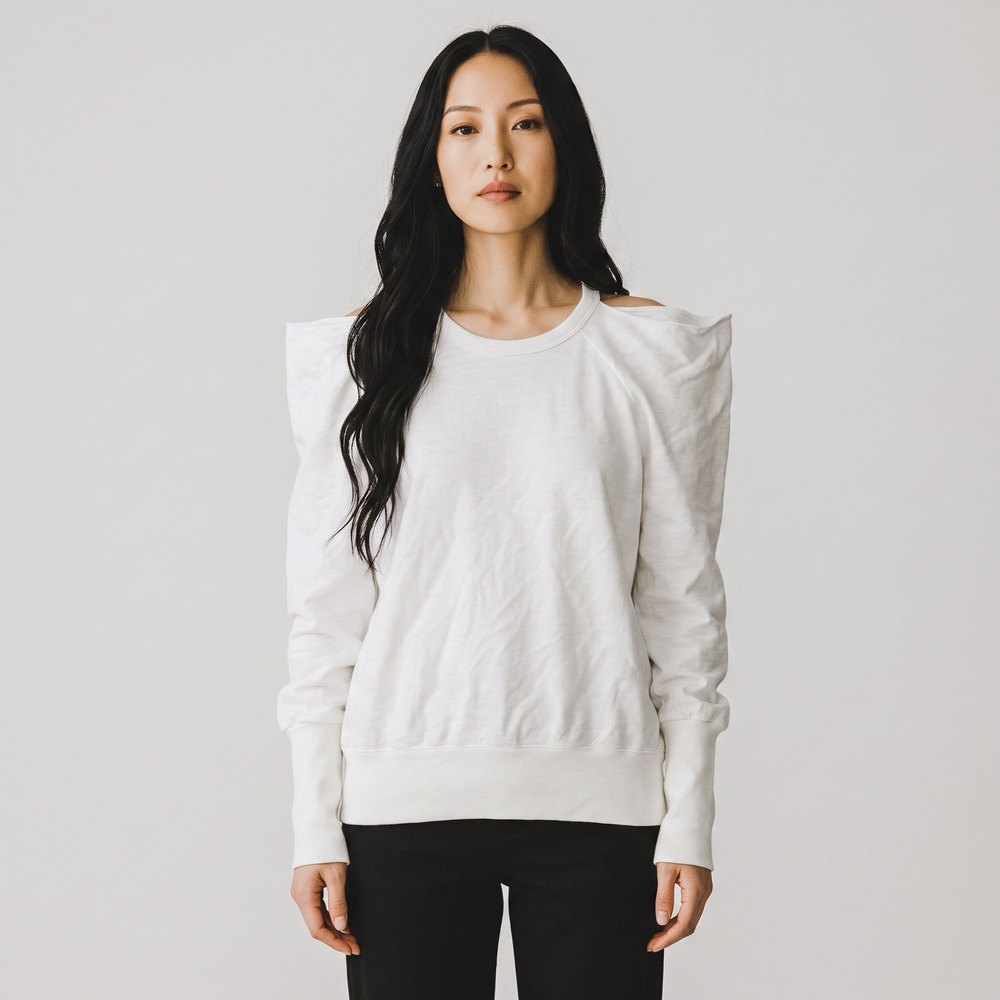 AG Adriano Goldschmied White Cold Shoulder Puff Sleeve Sweatshirt Womens Small